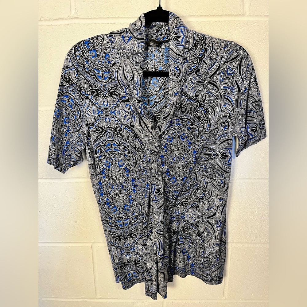 Paisley Pattern Shirt in Blue and Black Size S